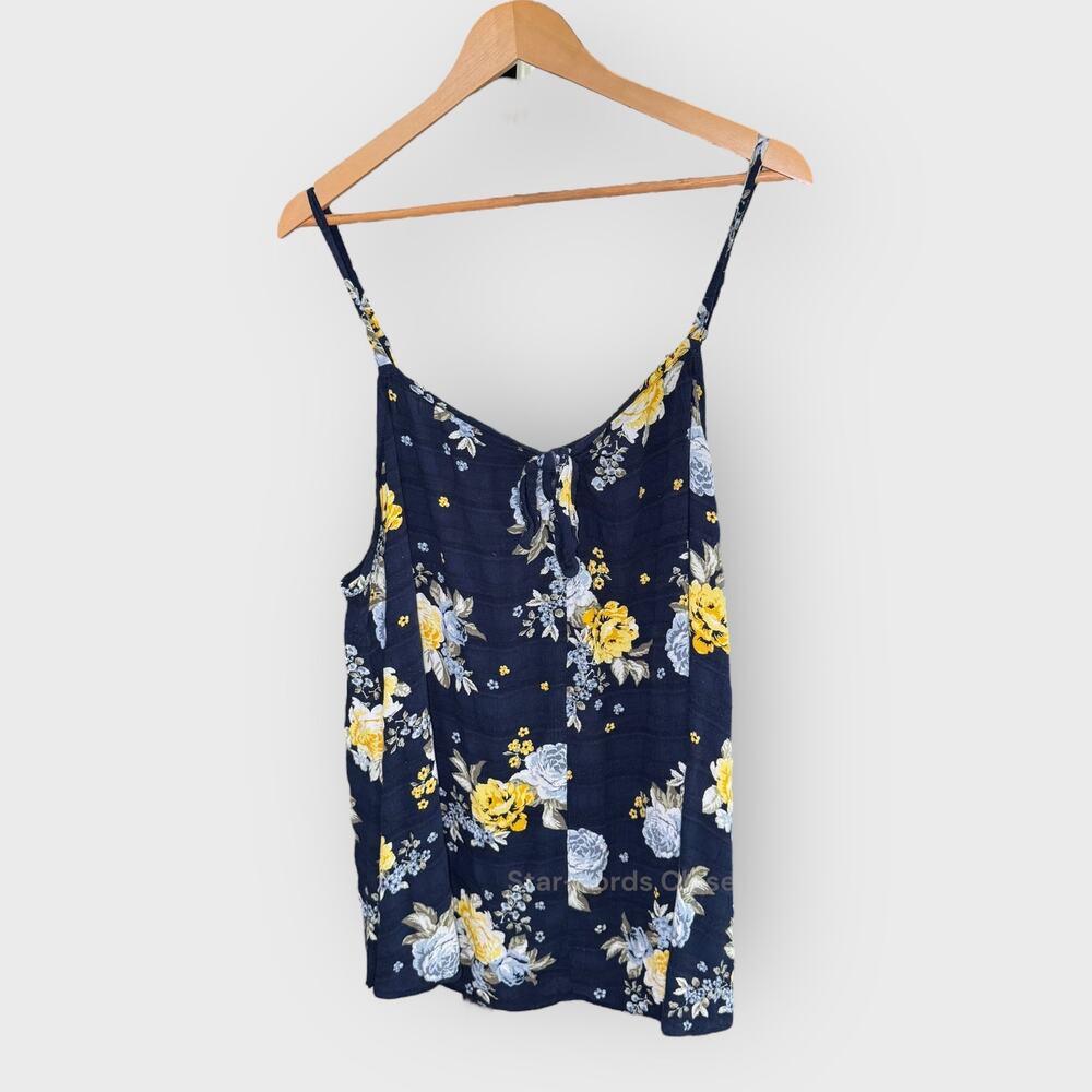 Torrid Blue Floral Swing Tank Top 4 26/28 Tie Front Spaghetti Strap Cottagecore